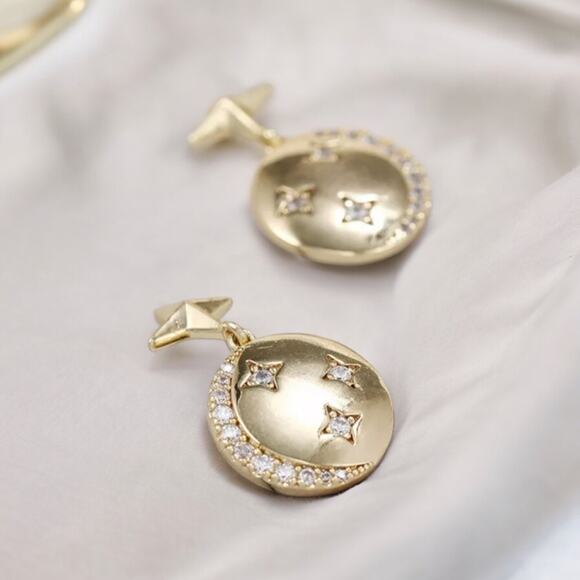 NEW 18K yellow gold plated zircon star & moon round drop earrings jewelry B19A - Picture 8 of 10